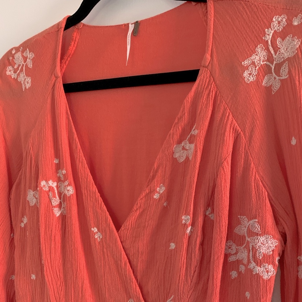 free people bell sleeve mini dress embroidered floral dress in papaya